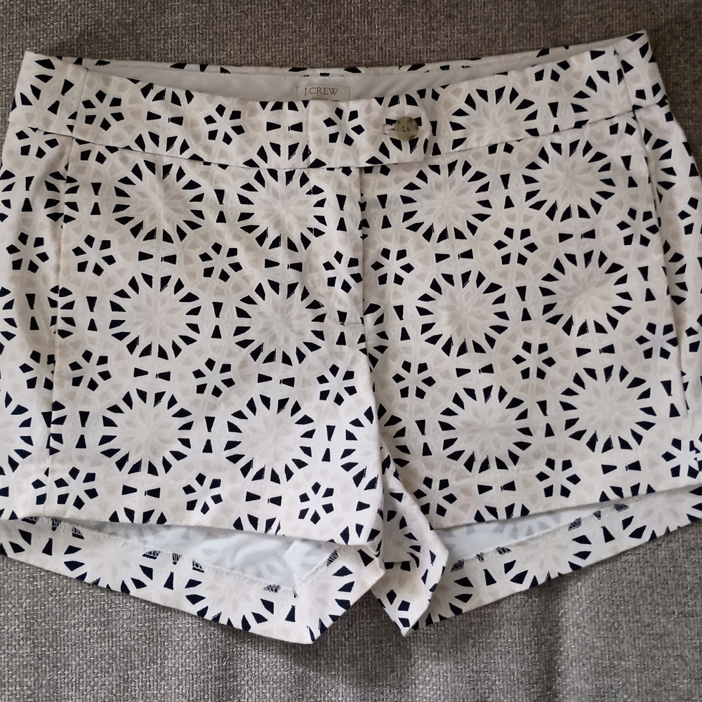 J. Crew High Waist White and Black Geometric Shorts